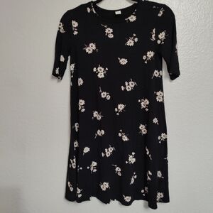 Old Navy Women's Knee Length Shirt Dress Black Floral Rayon Blend Size xS